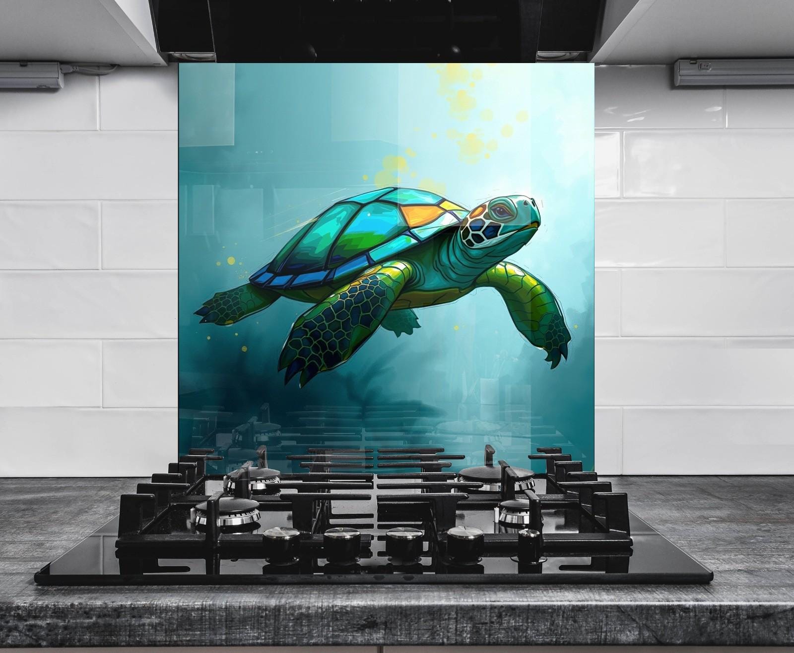 Sea Turtle Tempered Glass Backsplash: Luxury Kitchen Art Panel