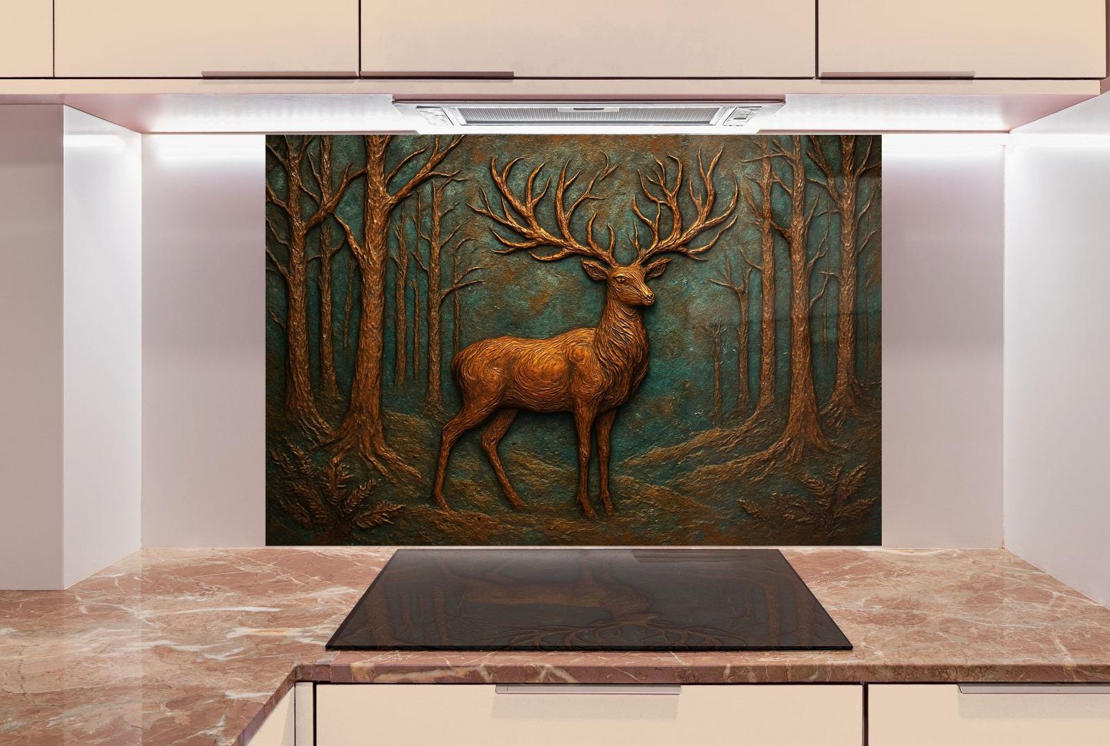 a painting of a deer in a forest