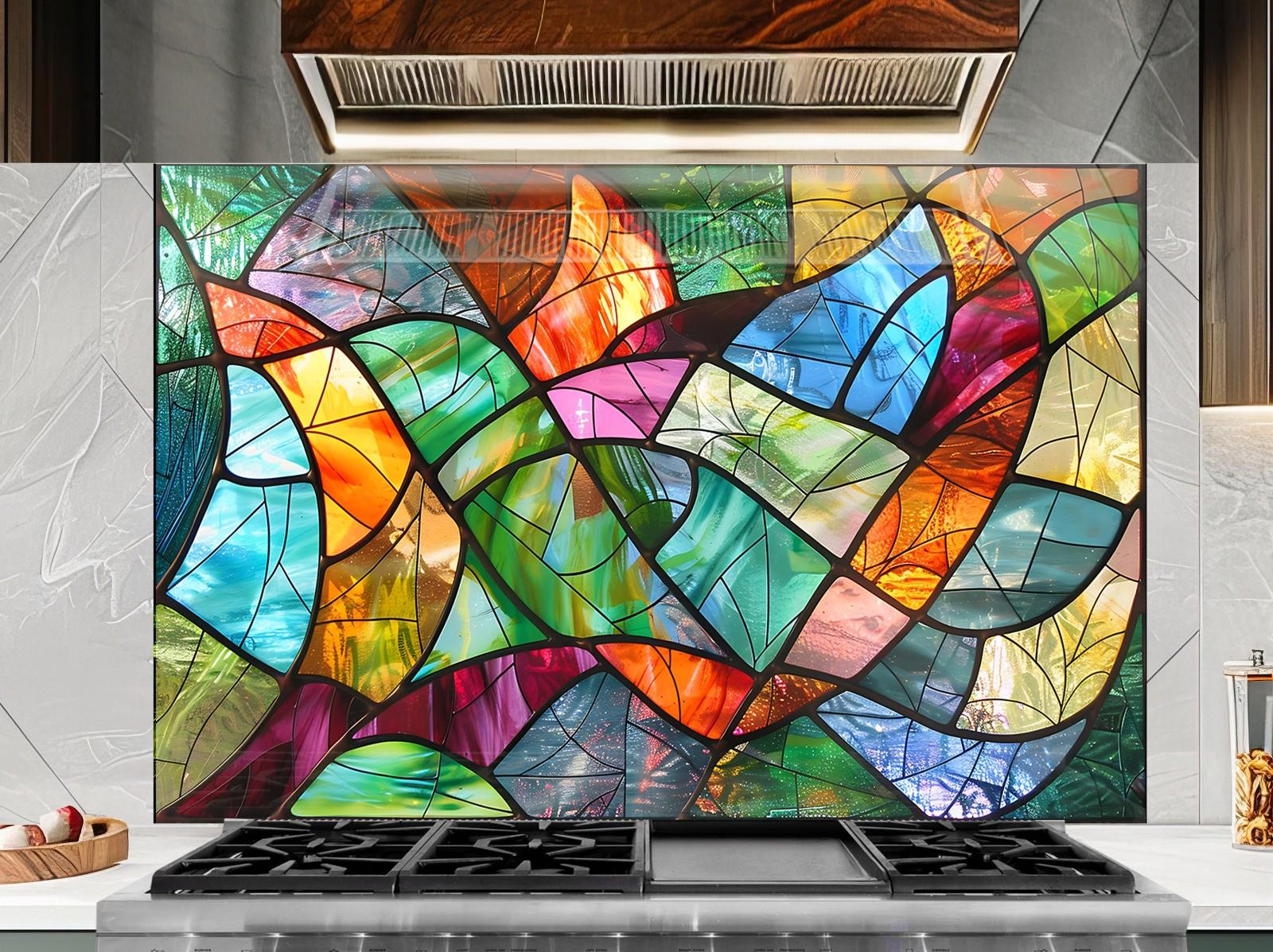 Tempered Glass Kitchen Backsplash: Abstract Art Stove Cover