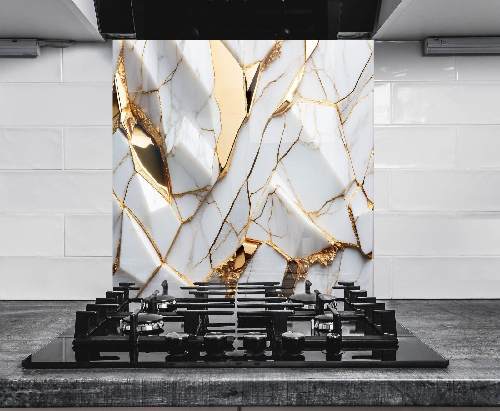 White Gold Marble Backsplash: Tempered Glass, Heat Resistant