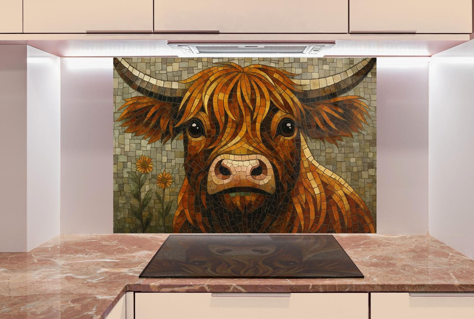 a painting of a bull on a tile wall