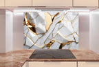White Gold Marble Backsplash: Tempered Glass, Heat Resistant
