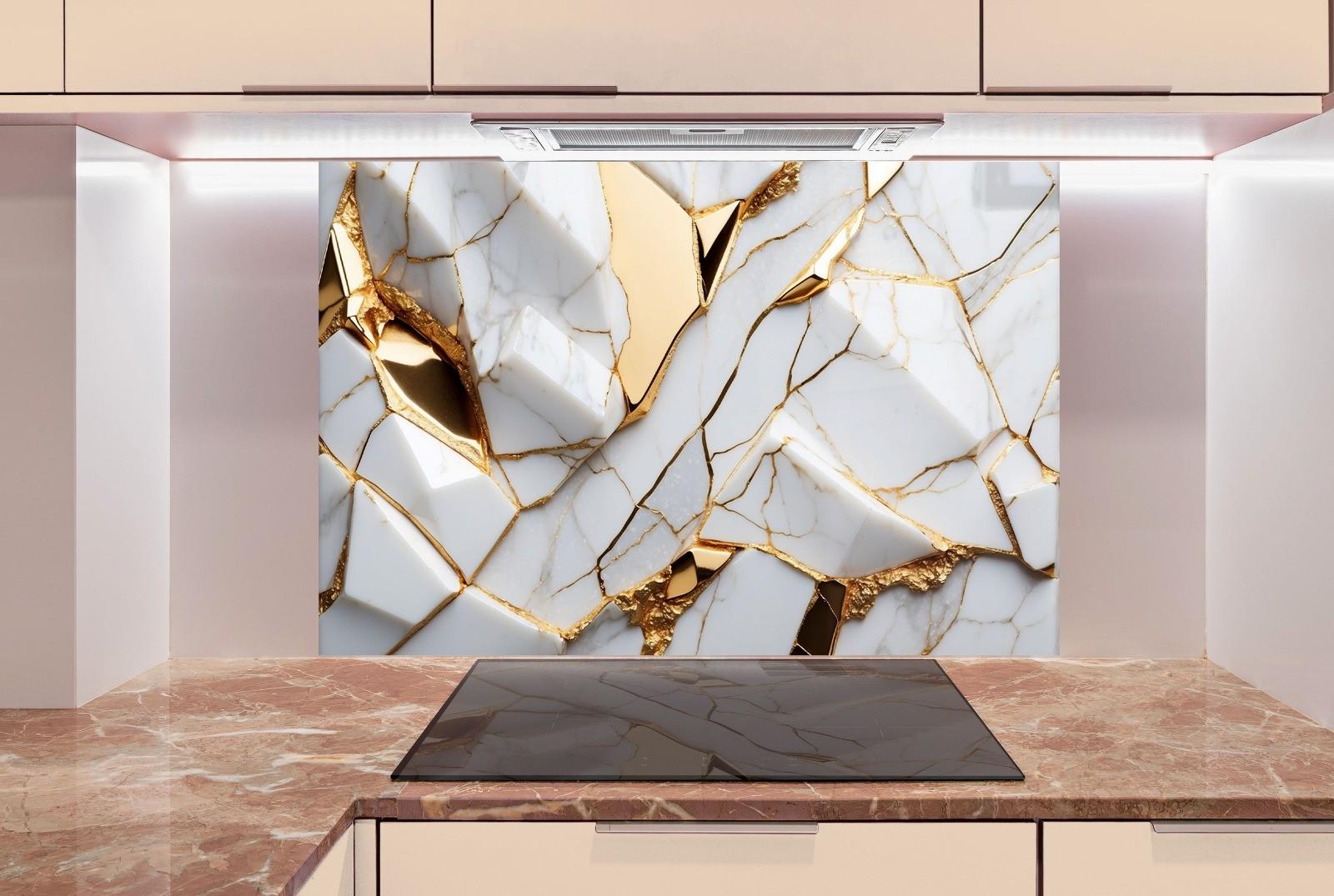 White Gold Marble Backsplash: Tempered Glass, Heat Resistant