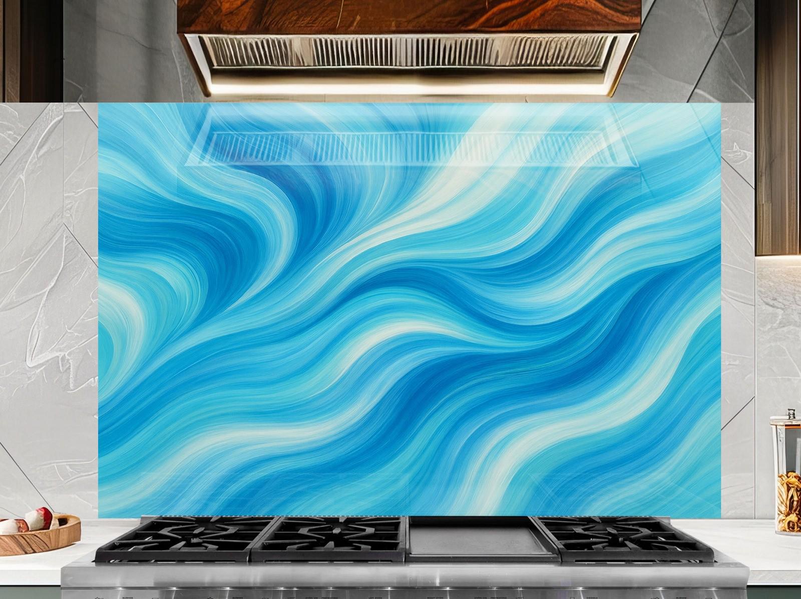 a stove top with a blue swirl design on it