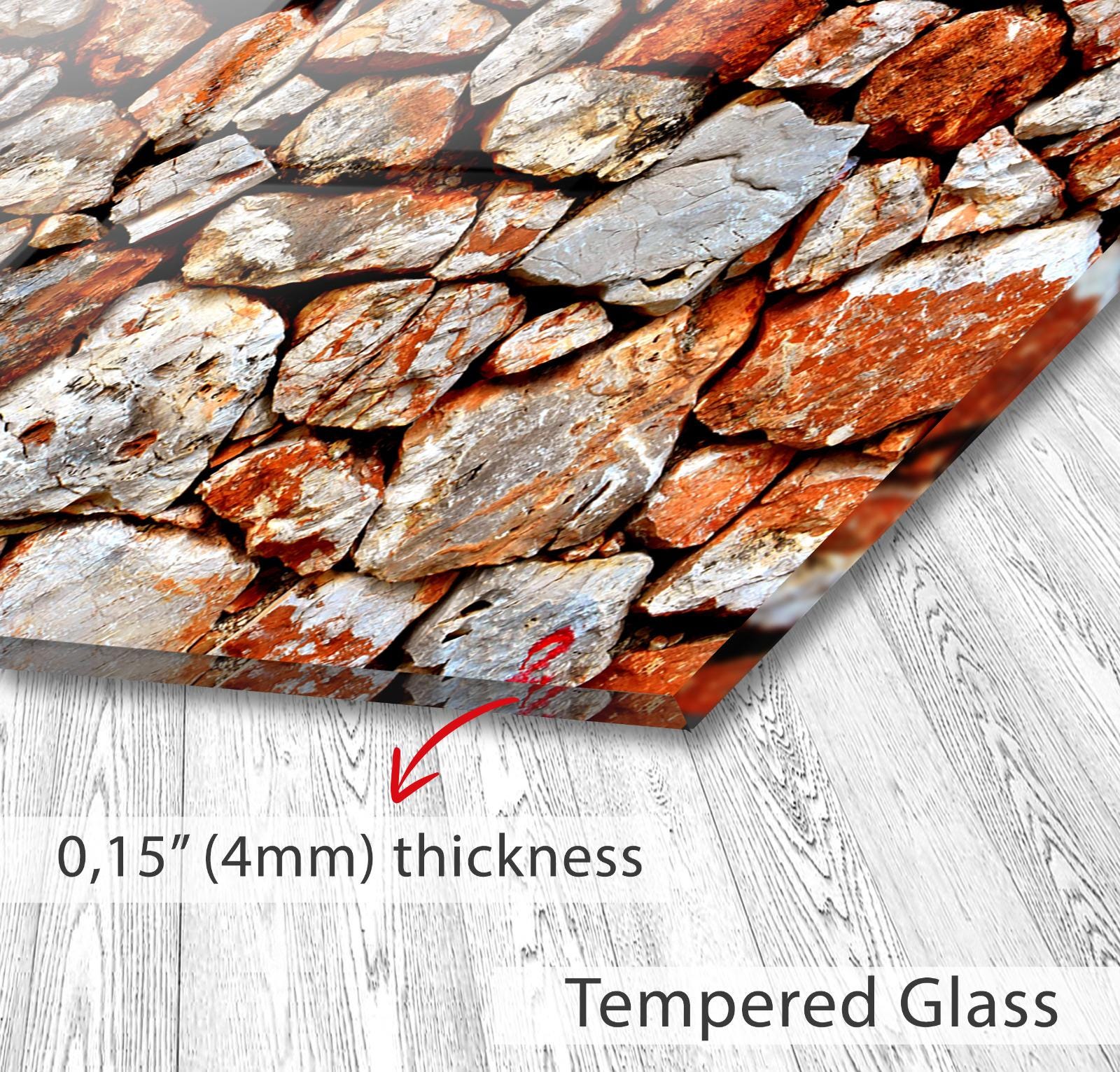 A close-up image of a brick wall or stone wall, with a text overlay indicating the thickness of the material.