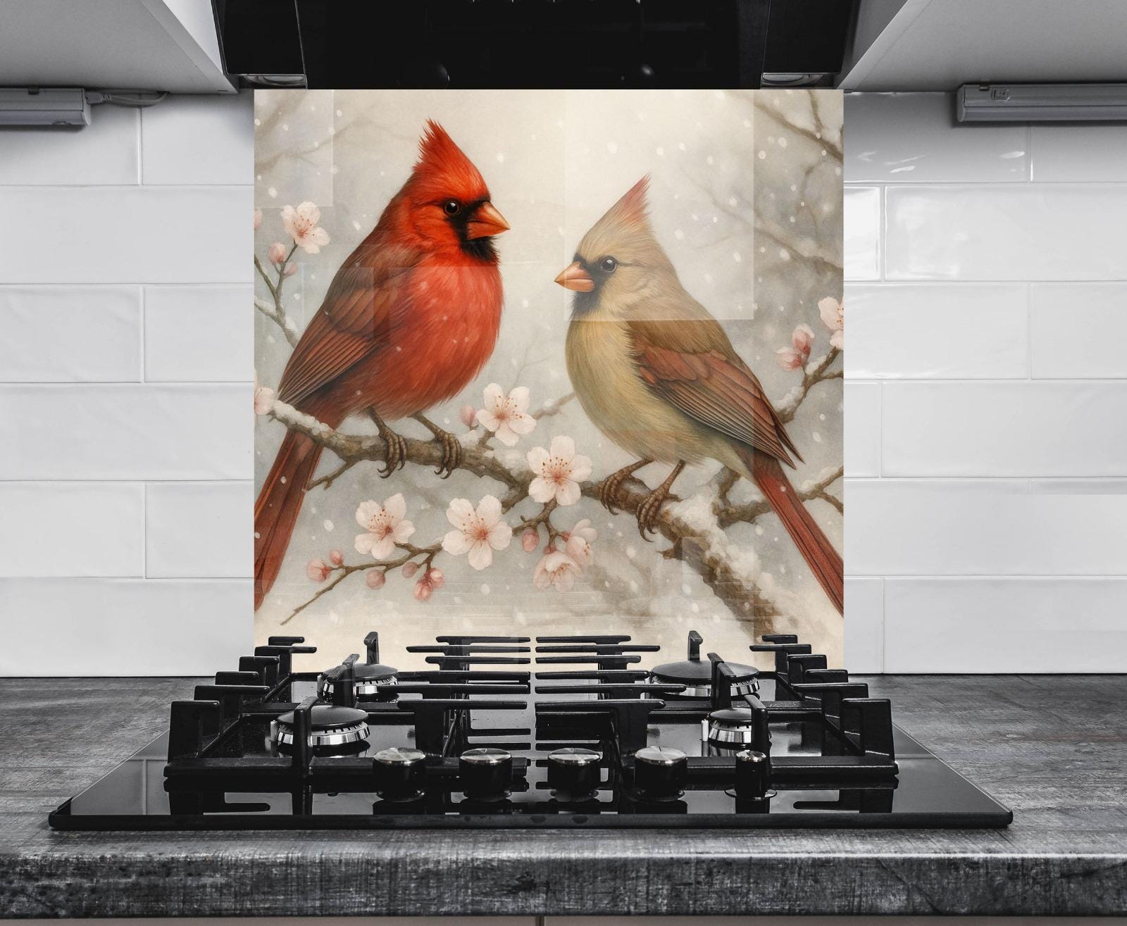 a picture of two birds sitting on top of a stove