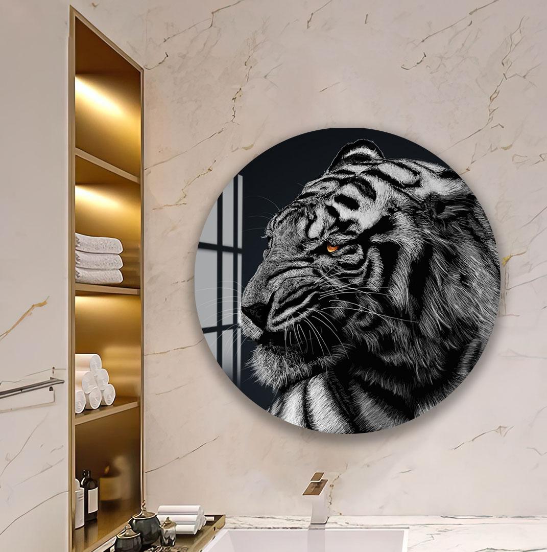 A large, round, circular wall art depicting a close-up of a colorful octopus in a blue and green underwater environment.