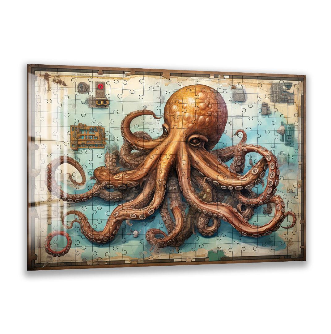 The image is a large puzzle depicting an orange octopus with its tentacles spread out, surrounded by various puzzle pieces.