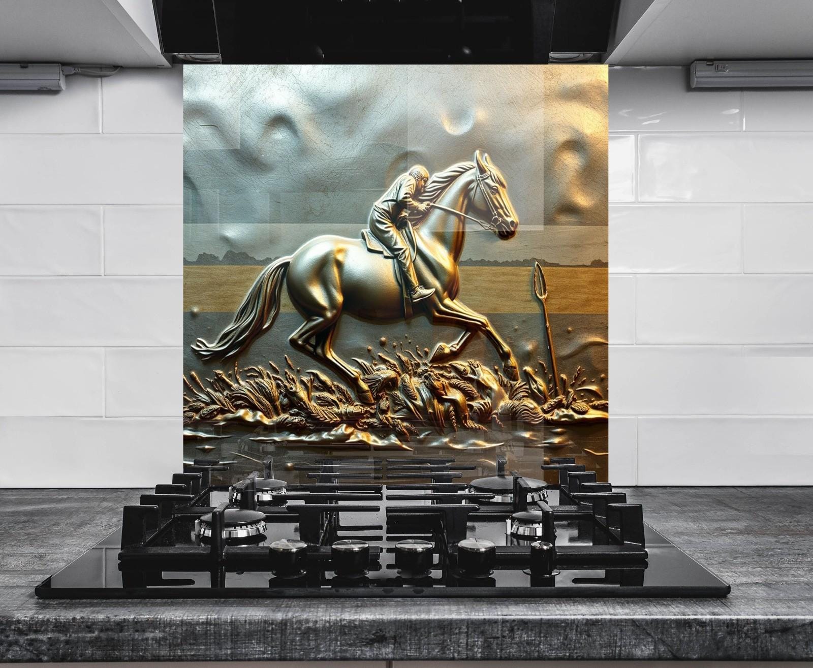 Horse Tempered Glass Kitchen Backsplash: Equestrian Art Stove Cover