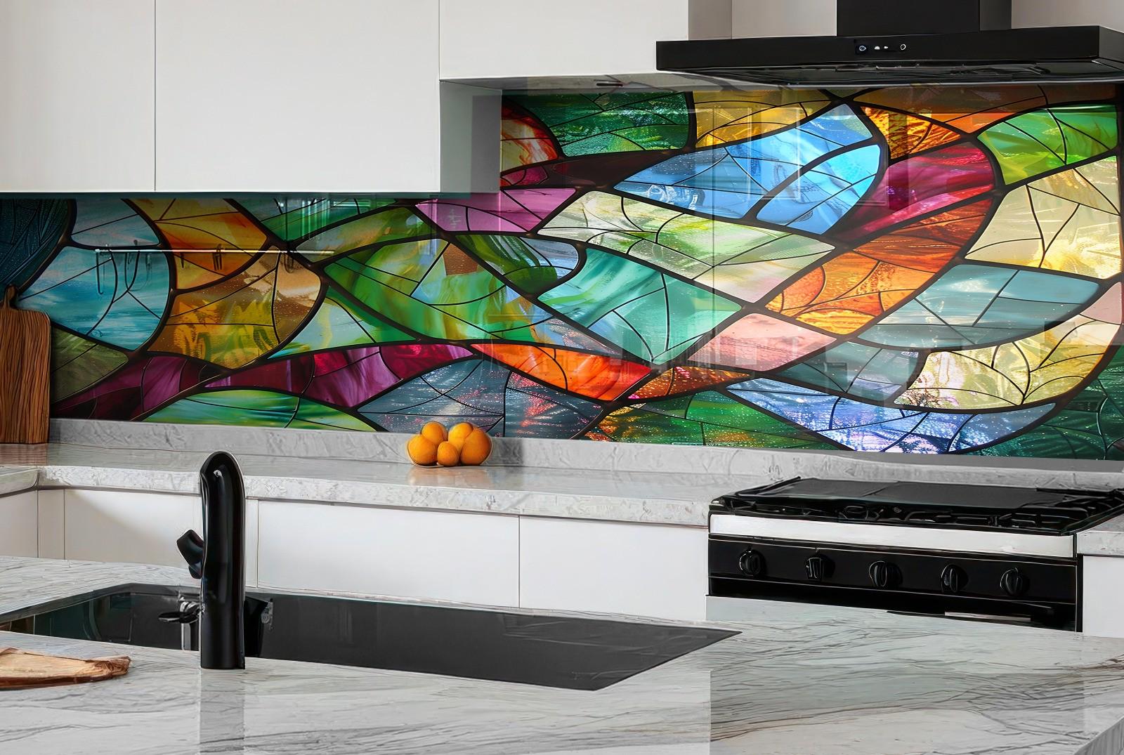 Tempered Glass Kitchen Backsplash: Abstract Art Stove Cover