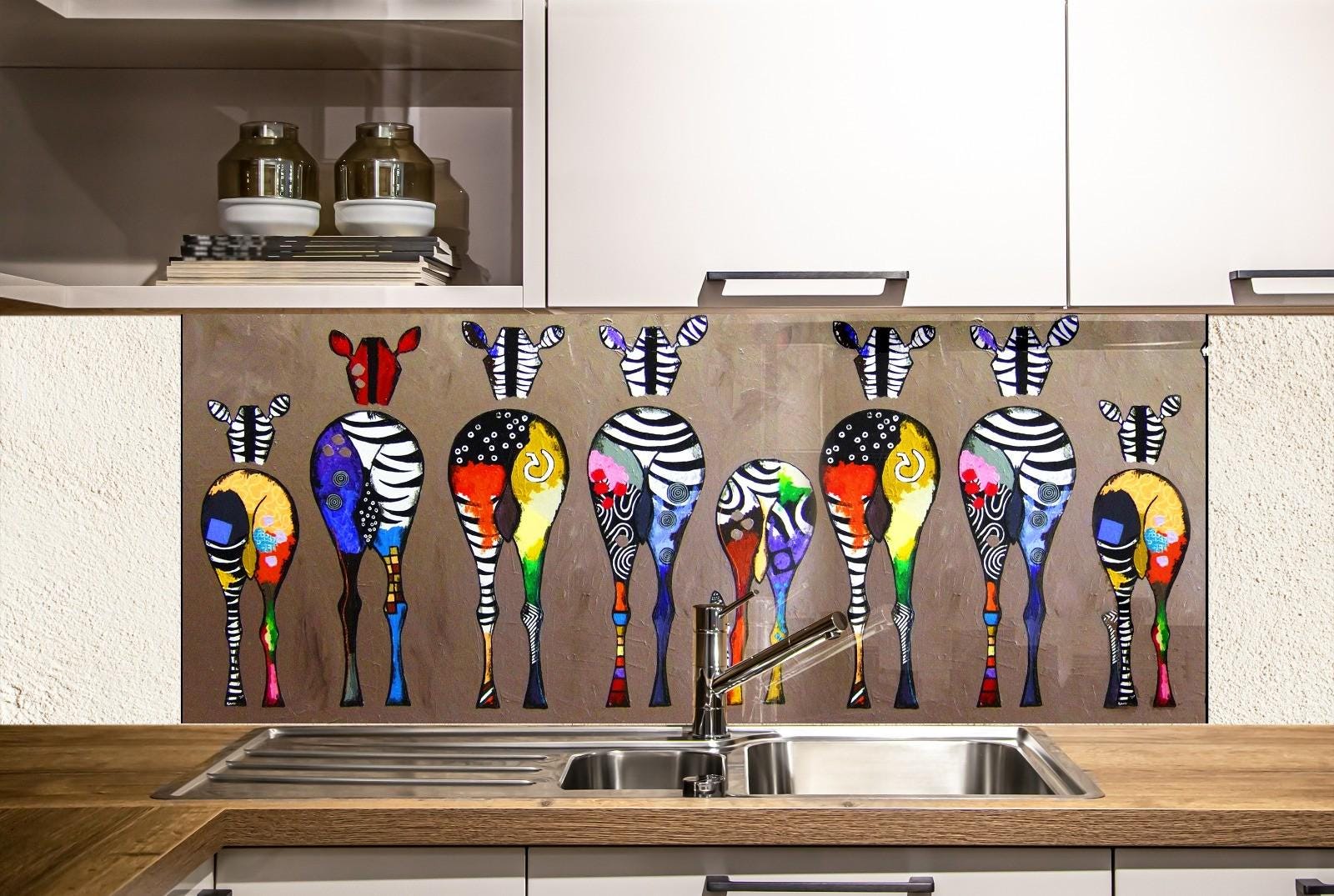 Farmhouse Zebra Print Backsplash - Rustic Kitchen Tile for Stove - Tempered Glass Zebra Splashback