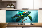Sea Turtle Tempered Glass Backsplash: Luxury Kitchen Art Panel