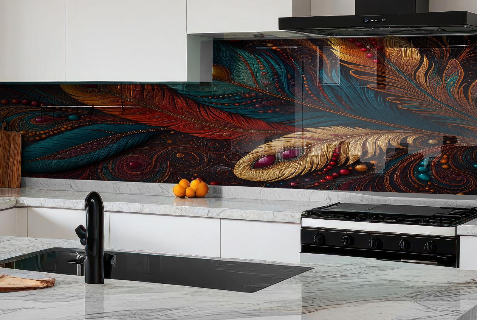 a kitchen with a marble counter top next to a stove top oven