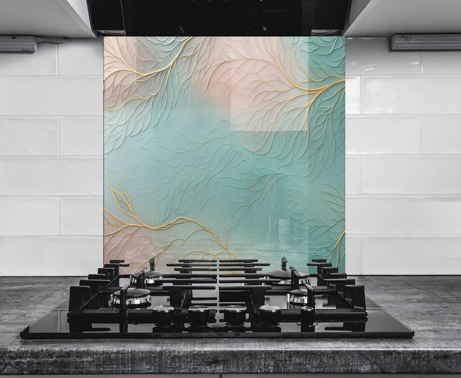 a stove top sitting inside of a kitchen next to a wall