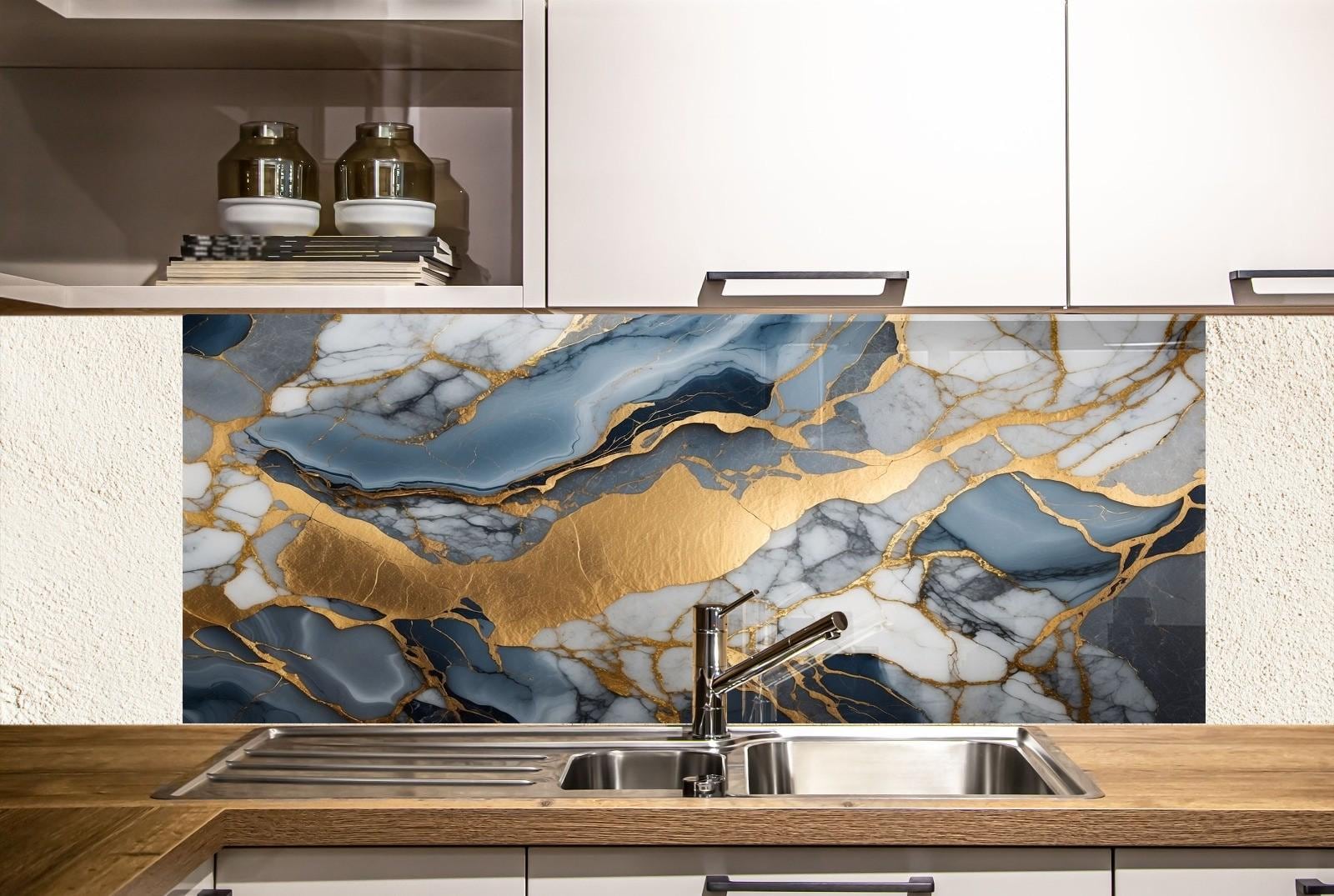 Gold Marble Tempered Glass Backsplash - Kitchen Stove Cover
