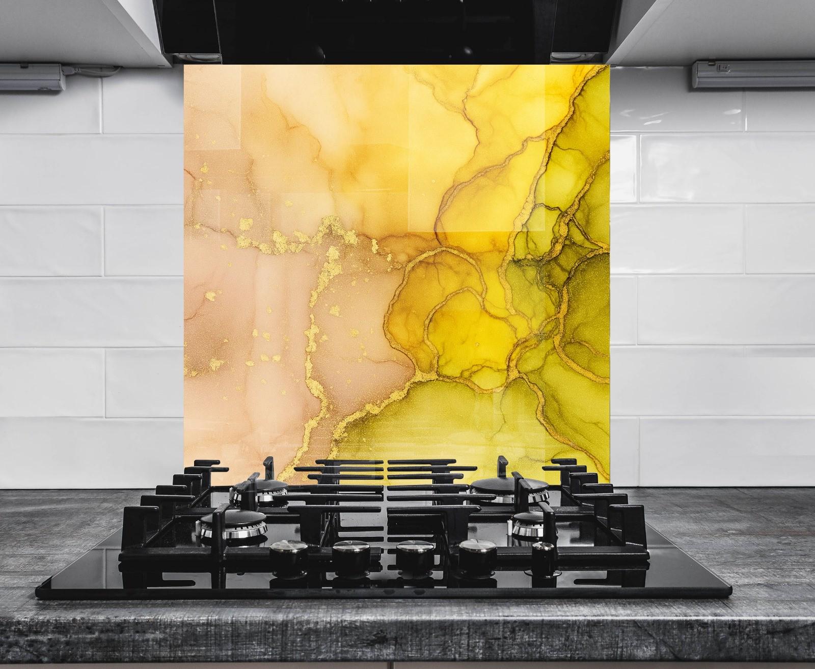 a stove top with a painting on the back of it