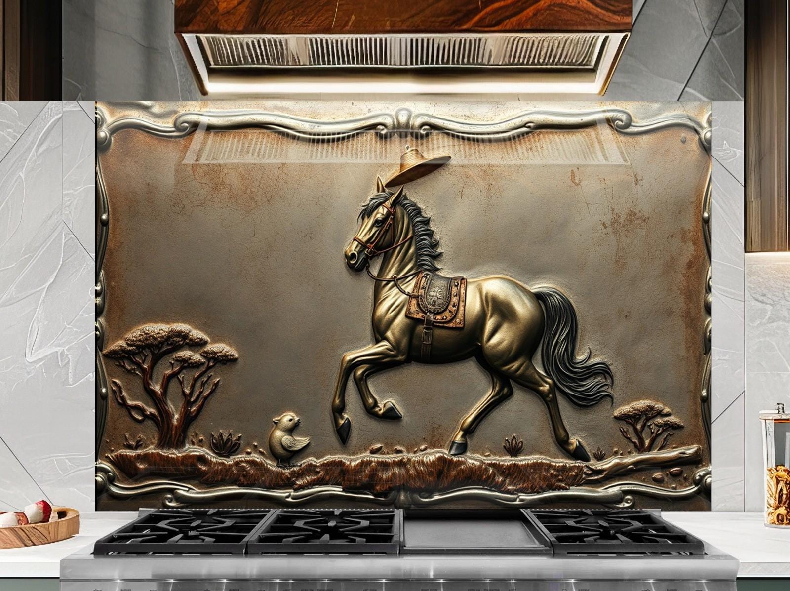 Tempered Glass Horse Kitchen Backsplash: Stove Back Cover