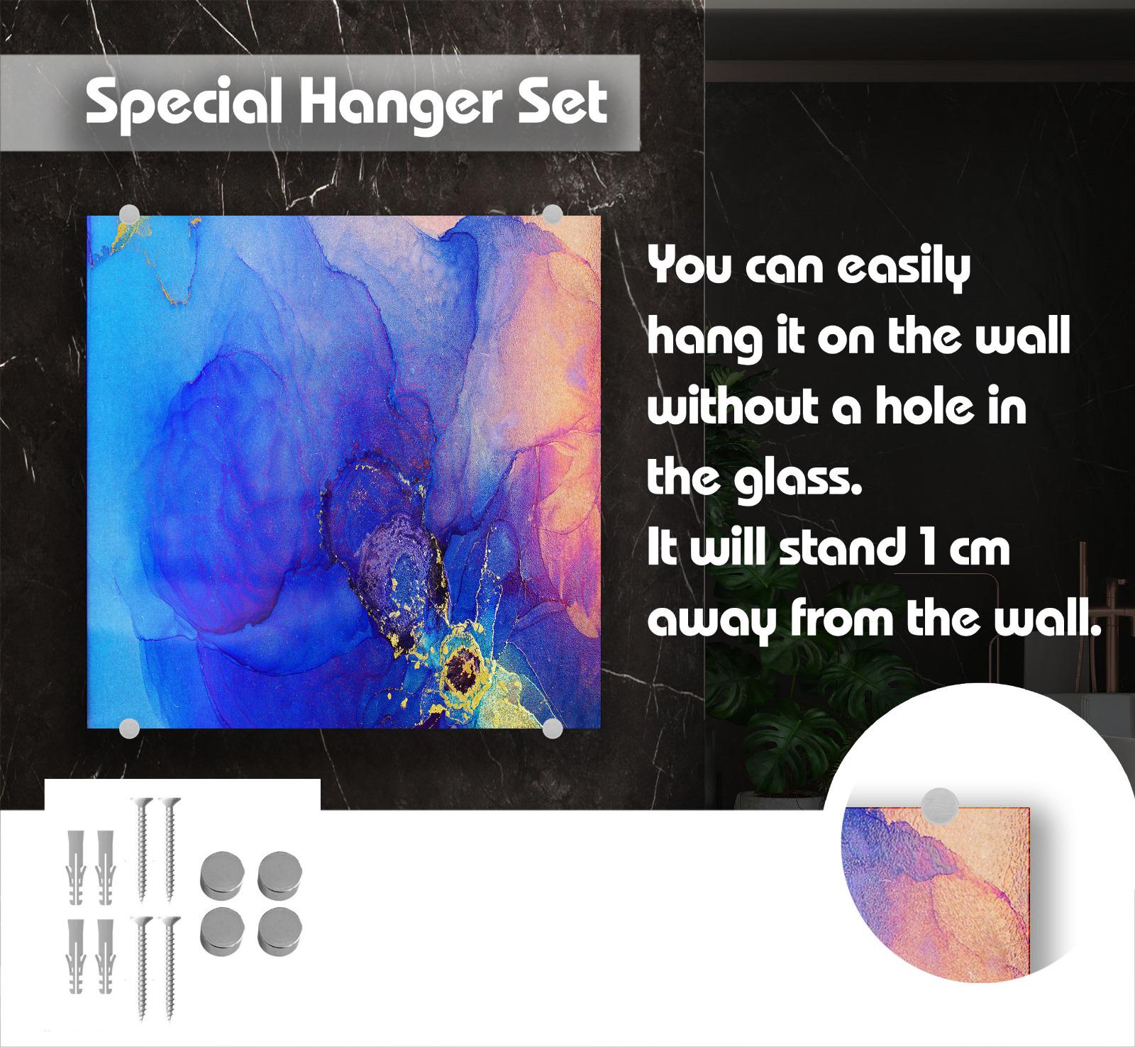 The image is a special hanger set that allows you to easily hang it on the wall without a hole in the glass. It will stand 1 cm away from the wall.