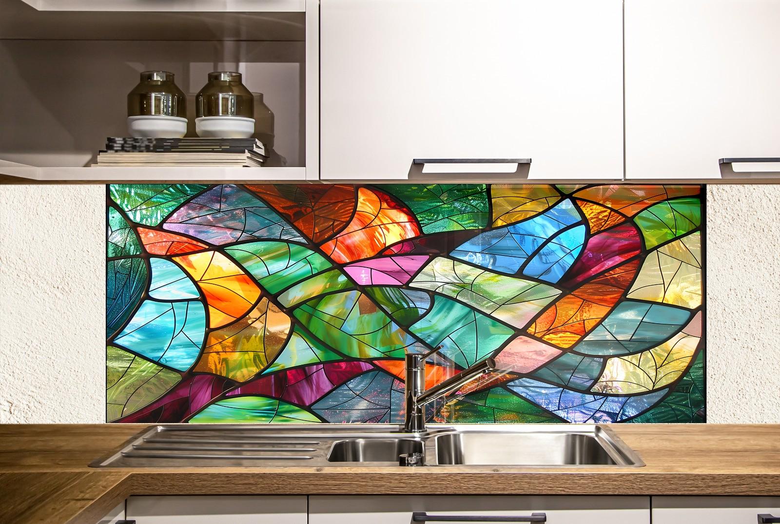 Tempered Glass Kitchen Backsplash: Abstract Art Stove Cover