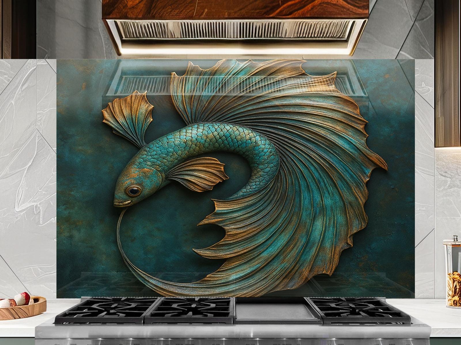 a painting of a fish on a tile wall