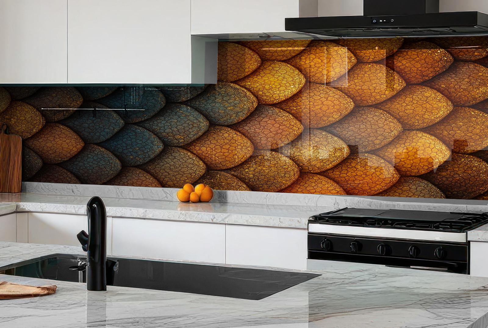 a kitchen with a marble counter top next to a stove top oven