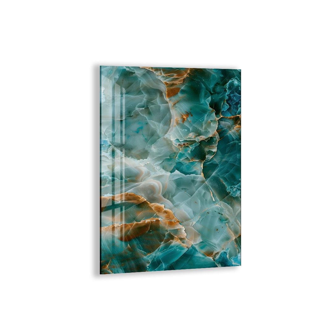 The image is a vibrant abstract artwork with a mix of blue, green, and orange colors, creating a dynamic and visually striking composition.