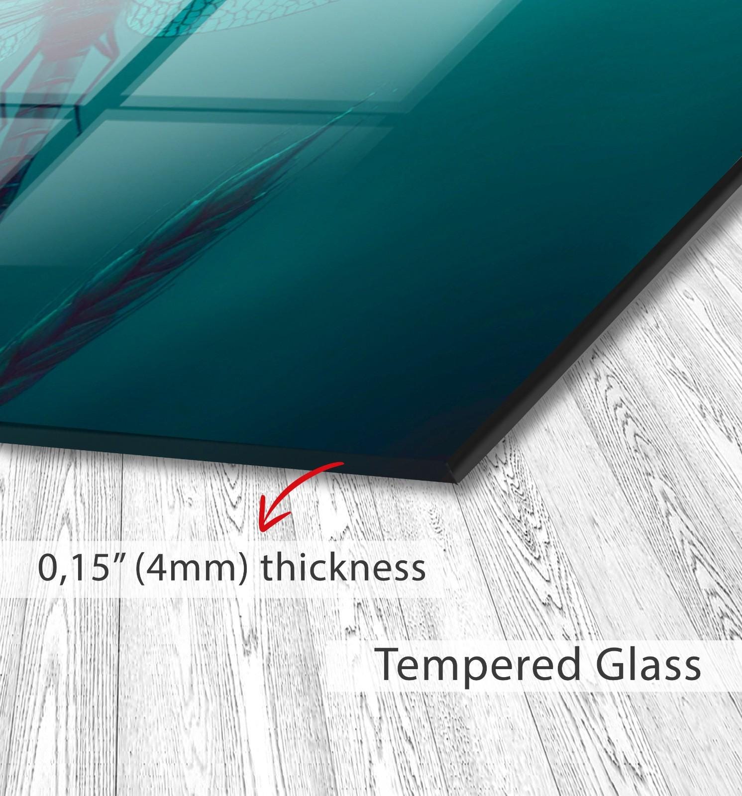 a close up of a glass door with measurements