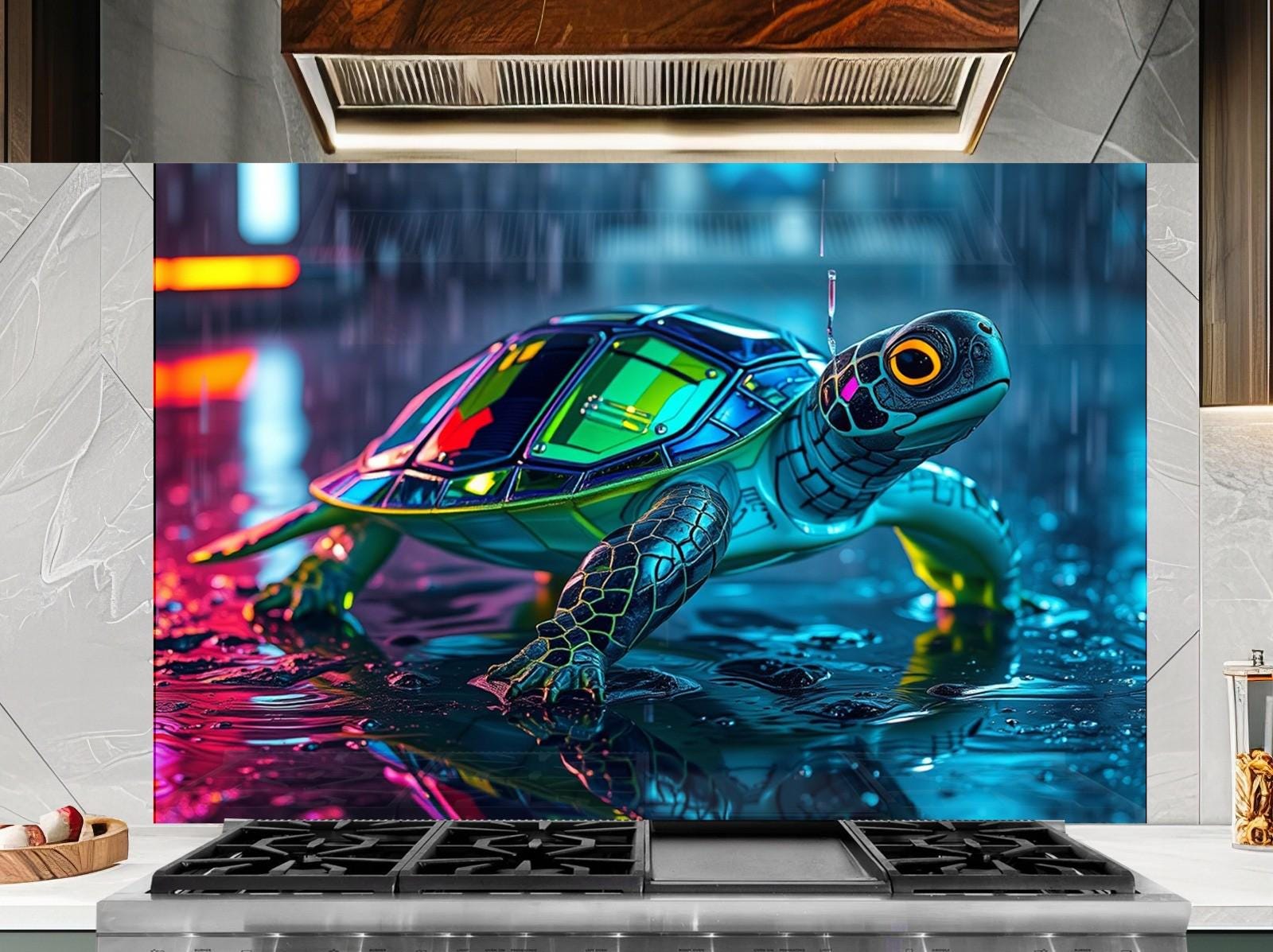 a painting of a turtle in the rain