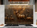 a kitchen stove top with a painting of deer on it