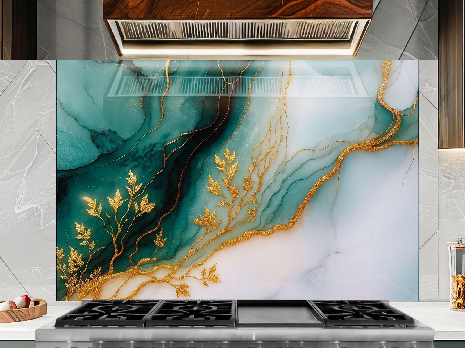 a stove top with a painting on the back of it