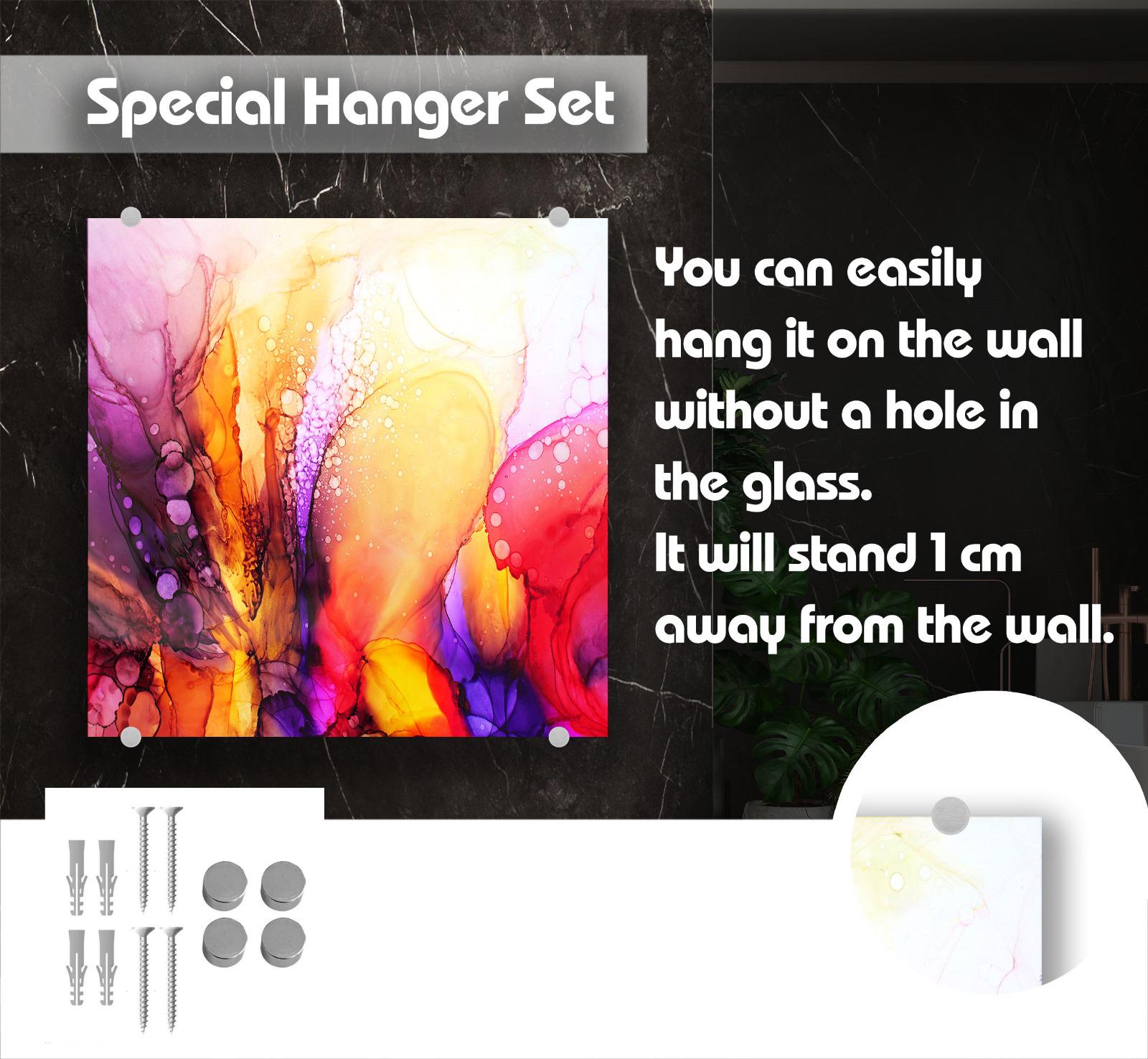The image is a special hanger set that allows you to easily hang it on the wall without a hole in the glass. It will stand 1 cm away from the wall.