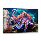 a serene scene of blue butterflies fluttering around a dark, rocky area, with mushrooms scattered throughout the landscape.