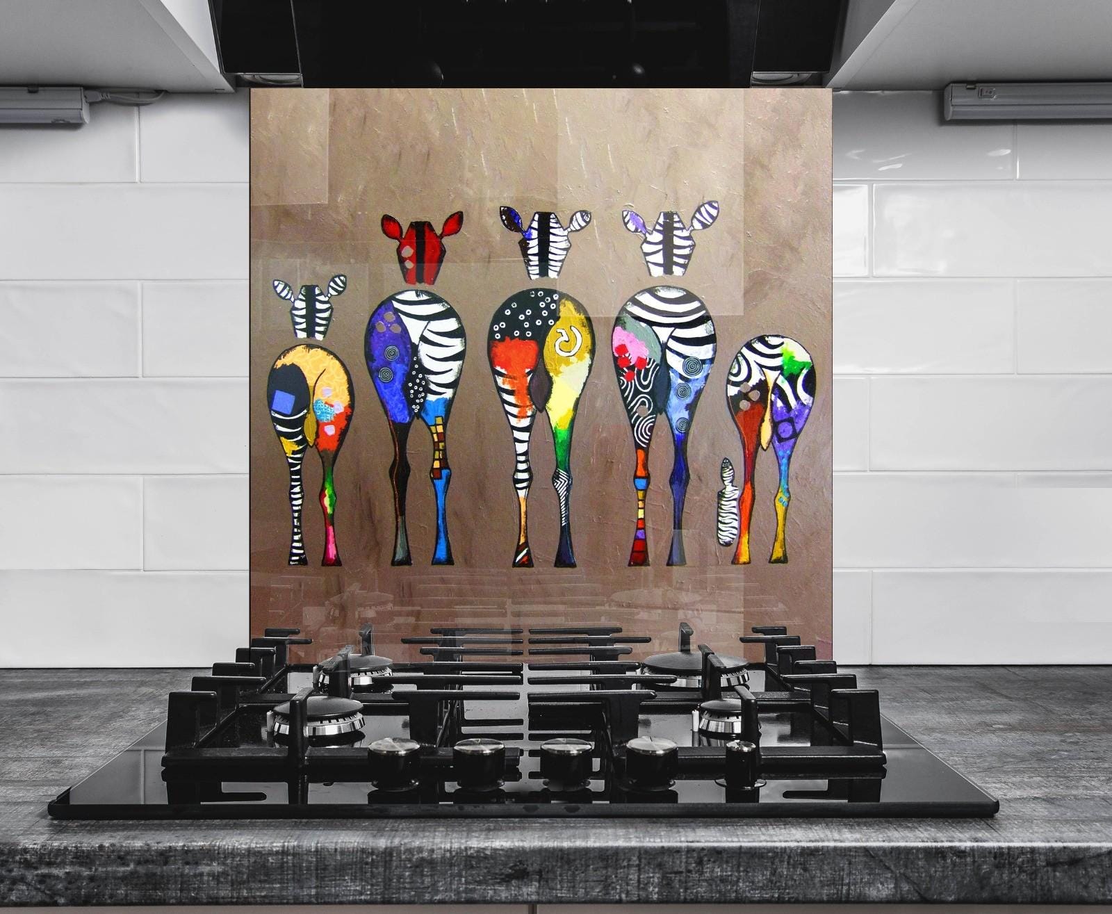 Farmhouse Zebra Print Backsplash - Rustic Kitchen Tile for Stove - Tempered Glass Zebra Splashback