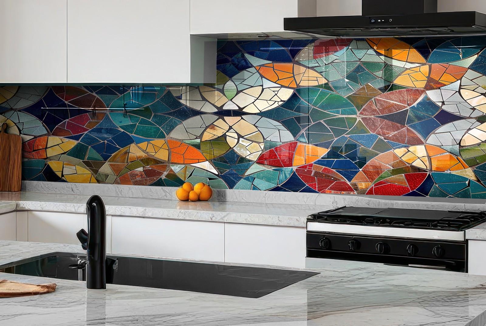 Mosaic Backsplash Tile-Solid Tempered Glass Wall Protection-Kitchen Backsplash-Ethnic Moroccan Splashback-Bathroom Backsplash