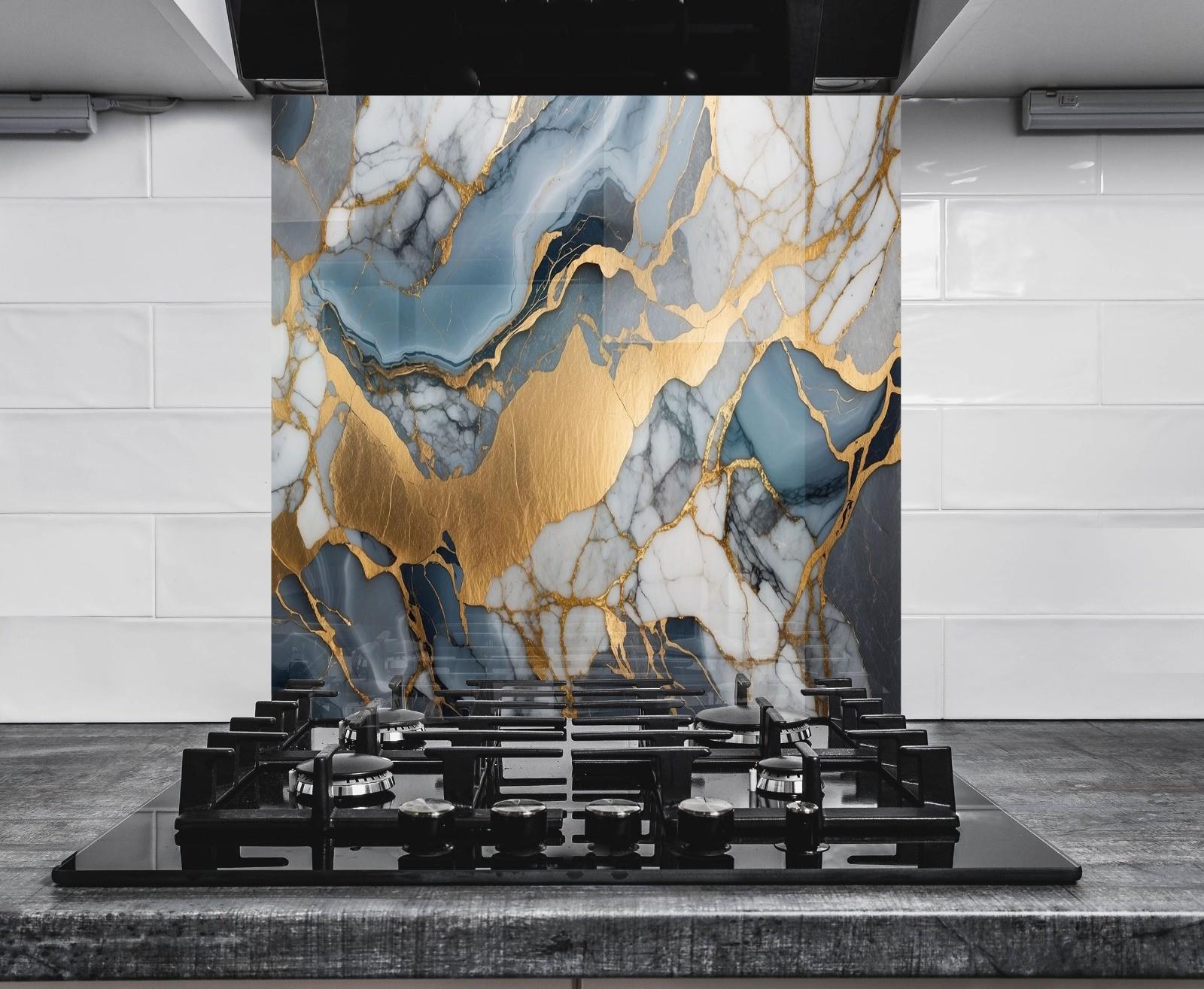 Gold Marble Tempered Glass Backsplash - Kitchen Stove Cover