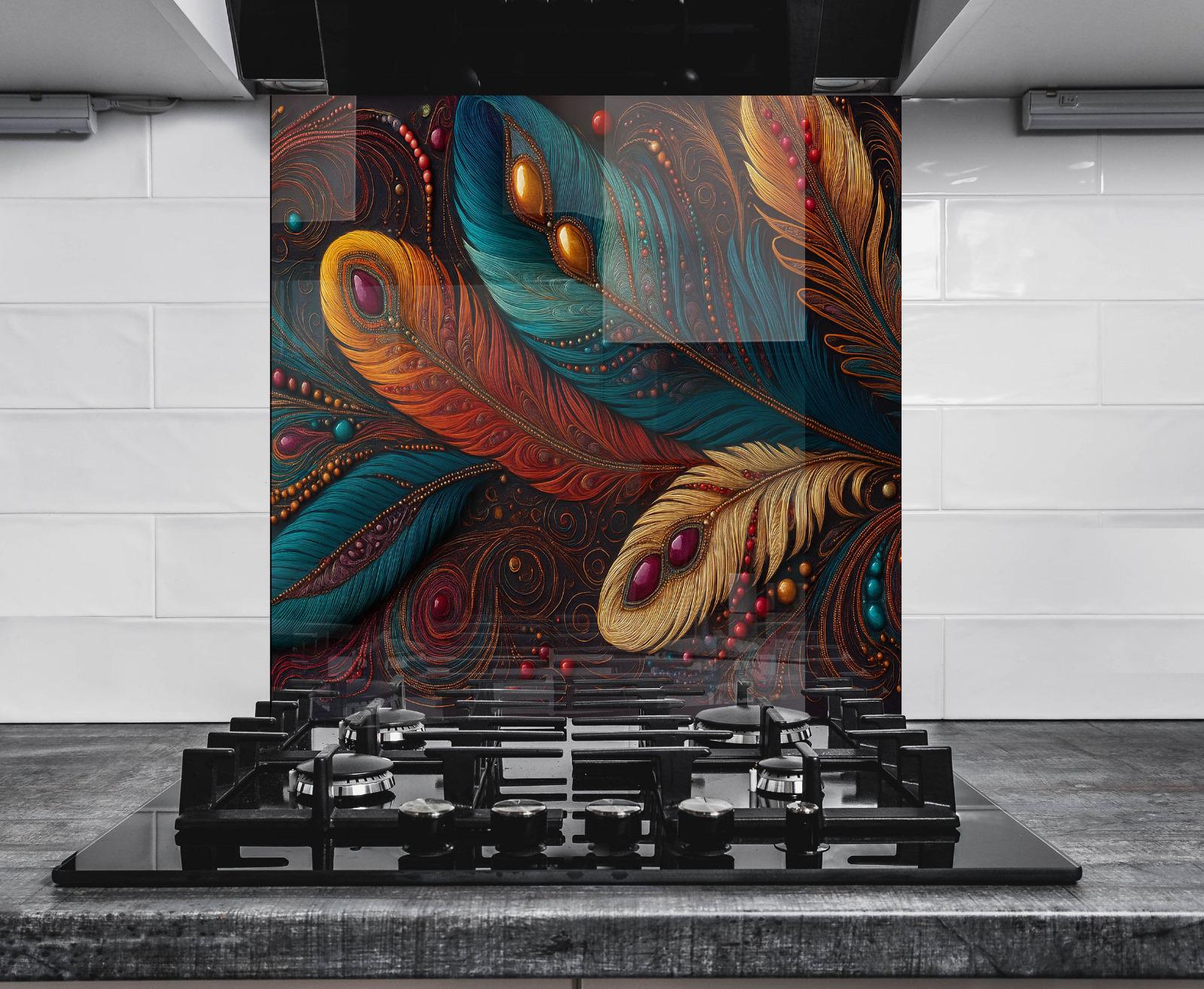 a stove top with a painting on the side of it