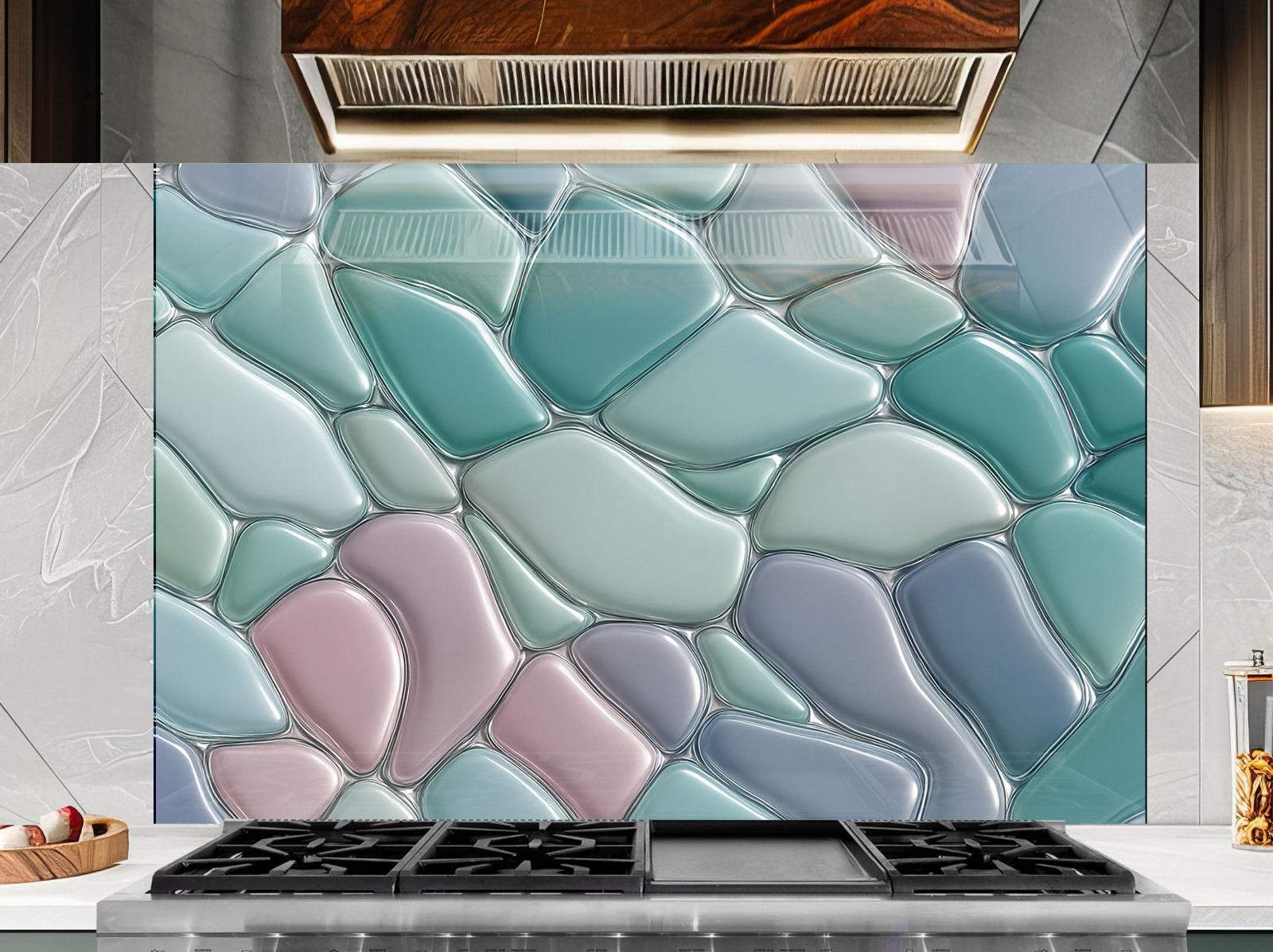 a kitchen with a stove top and a tile backsplash