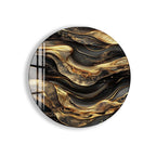 a circular, oval-shaped design with a striking black and gold abstract pattern. The design appears to be a swirling, swirling pattern with a mix of black and gold colors, creating a sense of movement and energy. The overall composition is visually captivating and draws the viewer's attention to the intricate details of the design.