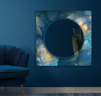 Artistic agate-inspired tempered glass mirror with glossy UV print, stylish home decor.