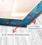 Blue gemstone pattern glass mirror, rectangular wall art design with elegant frame.
