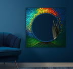 Colorful tree of life inspired glass mirror, rectangular wall art with UV print.