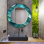 Elegant blue wave tempered glass mirror, perfect for bathroom or living room walls.