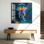 Elegant ocean-inspired wall decor featuring a luminous jellyfish.