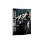 Howling wolf glass wall art with forest background