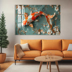 Japanese style orange koi fish artwork on tempered glass