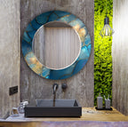 Rectangular tempered glass mirror with blue agate stone pattern, UV printed modern wall art.