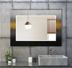 Modern black and gold gradient tempered glass mirror with UV printed design, luxury wall art decor.
