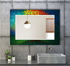 Spiritual and artistic tempered glass mirror with vibrant rainbow mosaic effect.