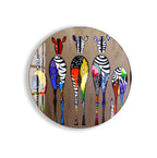 Unique zebra design combining bold colors and patterns.