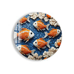 Vibrant koi fish wall art with orange and white details